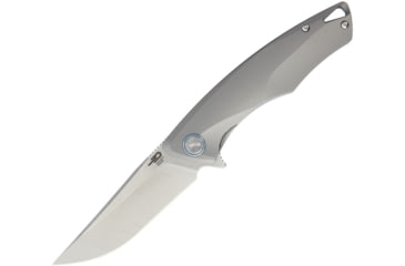 Image of Bestech Knives DOLPHIN Framelock Gray Folding Knife, 3.75in Stonewash Cpm S35Vn SS Drop Point, Gray Titanium Handle, Pocket Clip, Black Nylon Zippered Storage Case, Gray, BT1707C