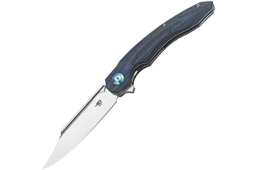 Image of Bestech Knives Fanga Linerlock Blue G10 Folding Knife, 4in Satin D2 Tool Steel Blade, Black/Blue G10 Handle, Pocket Clip, Ceramic Ball Bearings, Black Nylon Zippered Case, Black and blue, BG18E