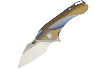 Image of Bestech Knives GOBLIN Tiium Framelock Blue Folding Knife, 2.25in Satin Cpm S35Vn SS Blade, Blue/Gold Anodized Titanium Handle, Pocket Clip, Black Nylon Zippered Storage Case, Blue and gold, BT1711B