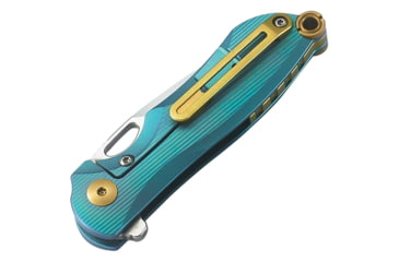 Image of Bestech Knives Parrot Framelock Teal Folding Knife, 2.25in S35Vn SS Blade, Teal Grooved Titanium Handle, Thumb Pull, Pocket Clip, Satin And Stonewash Blade, Teal, BT1807D
