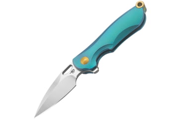 Image of Bestech Knives Parrot Framelock Teal Folding Knife, 2.25in S35Vn SS Blade, Teal Grooved Titanium Handle, Thumb Pull, Pocket Clip, Satin And Stonewash Blade, Teal, BT1807D