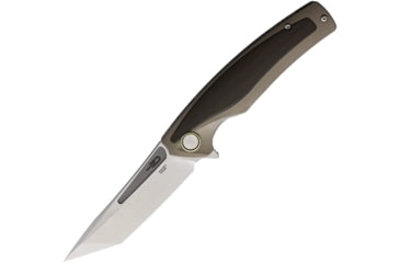Image of Bestech Knives Predator Framelock Gold Folding Knife, 3.5 stonewash and satin finish S35VN stainless bl, Champagne titanium handle with Black and orange ca, BT1706G