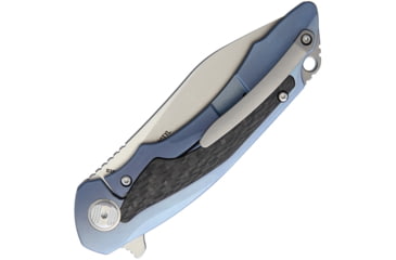 Image of Bestech Knives Pterodactyl Framelock Blue Folding Knife, 3.75in Satin S35Vn SS Blade, Blue Titanium Handle With Carbon Fiber Insert, Pocket Clip, Black Nylon Belt Sheath, Blue, BT1801A