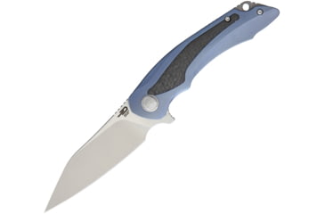 Image of Bestech Knives Pterodactyl Framelock Blue Folding Knife, 3.75in Satin S35Vn SS Blade, Blue Titanium Handle With Carbon Fiber Insert, Pocket Clip, Black Nylon Belt Sheath, Blue, BT1801A