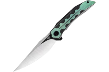 Image of Bestech Knives Samari Framelock Green Folding Knife, 3.88 Bohler M390 stainless blade, Black and green titanium handle, BT2009C
