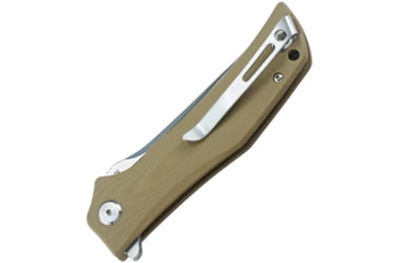 Image of Bestech Knives Scimitar G10 Linerlock Beige Folding Knife, 3.75in Satin D2 Tool Steel Clip Point Blade, Tan G10 Handle, Pocket Clip, Tan, BG05C-1