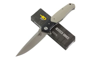 Image of Bestech Knives Swordfish BG03B in 3.8 in Plain Edge Folding Blade, Black and Beige G10 Handle, BG03B