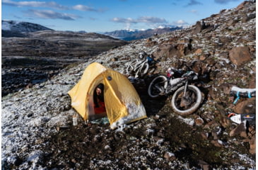 Image of Big Agnes Fly Creek HV UL2 Bikepack Solution Dye Tent, Yellow/Greige, 2 Person, THVFCBP222