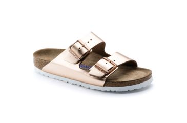 Image of Birkenstock Arizona Soft Footbed Leather Sandals - Womens, Metallic Copper, Medium, 37, 952091-37