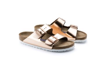 Image of Birkenstock Arizona Soft Footbed Leather Sandals - Womens, Metallic Copper, Medium, 37, 952091-37
