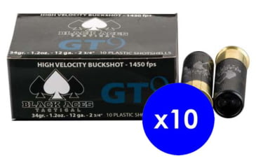 Image of Black Aces Tactical GT9 12 Gauge, #00 Buck, 9 Pellet, 2 3/4in, 1450 ft/s, Zink Coated Steel Centerfire Shotgun Buckshot Ammo, 100 Rounds