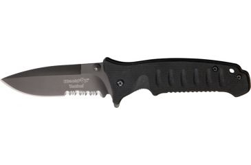 Image of Black Fox Tactical Linerlock Fold Knife, 4in, SS assisted opening partially serrated spea, Grooved black G-10 Handle BF115TS