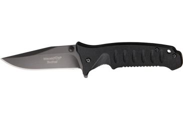 Image of Black Fox Tactical Linerlock Fold Knife 4in, SS assisted opening standard edge clip blad, Grooved black G-10 Handle BF114T
