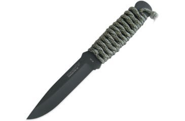 Image of Black Fox Throwing Knife, 4.25 black titanium coated 440 stainless blade, Green paracord wrapped handle, 02FX144