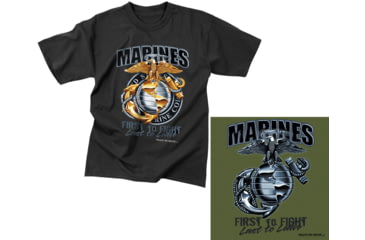 Image of Black Ink Marines First To Fight T-Shirt, Mens, Olive Drab, Medium, 80215-521