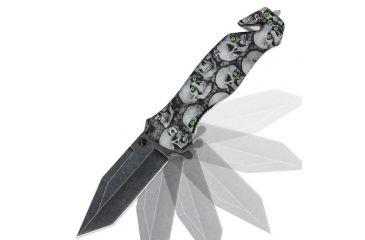 Image of Black Legion Green-Eyed Skull Assisted Open Folding Knife,4.75in Closed Stonewash Blade,Aluminum Handle BV176