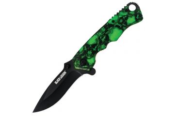 Image of Black Legion Skull Mayhem Folding Knife,4.5in Closed Steel Blade,Green Skulls Handle BV161