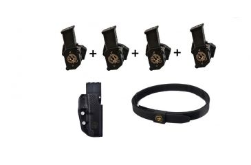 Image of Black Scorpion Outdoor Gear COMBO Grand Master Production USPSA 4 Storm I Pouches, Holster GL34 USPSA, 1 Belt, Medium, Black, CO06-MP01H04GL34CF-BTMBK