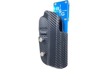 Image of Black Scorpion Outdoor Gear Pro Heavy Duty Competition Holster, Right Hand, M1911, 5in Barrel, 1.5 - 1.75in Belts, Kydex/ 6066 Aluminum, Carbon Fiber/Blue, HCD3-USPSABS-1911CFRH