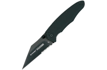 Image of BlackHawk Be-Wharned Folding Knife, 3.38in, D2 Tool Steel, Partial Serrated, Sideliner G-10 Handle, Black, BH15BW211BK