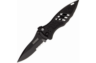 Image of BlackHawk Small Button Lock Folding Knife, 3.25in, D2 Tool Steel, Partial Serrated, Reinforced Nylon w/ 420J Stainless Steel Liners Handle, Black, BH15M211BK