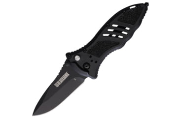 Image of BlackHawk Small Button Lock Folding Knife, 3.25in, D2 Tool Steel, Plain Edge, Reinforced Nylon w/ 420J Stainless Steel Liners Handle, Black, BH15M201BK
