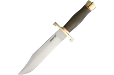 Image of Blackjack Model 129 Bowie Fixed Blade Knife, 15in Overall, 9.25in Satin A2 Tool Steel Clip Point Blade, Green Canvas Micarta Handle, Brown Leather Belt Sheath, 12-9MGC