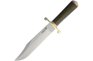 Image of Blackjack Model 129 Bowie Tapered Fixed Blade Knife, 15in Overall, 9.25in Satin A2 Tool Steel Clip Point Blade, Green Canvas Micarta Handle, Brown Leather Belt Sheath, 12-9MGC TAPER