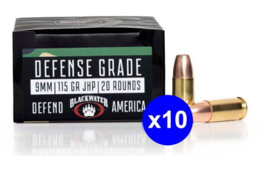 Image of Blackwater Ammunition Defense Grade 9mm 9mm 115 Grain Jacketed Hollow Point Brass Cased Centerfire Pistol Ammo