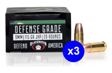 Image of Blackwater Ammunition Defense Grade 9mm 9mm 115 Grain Jacketed Hollow Point Brass Cased Centerfire Pistol Ammo
