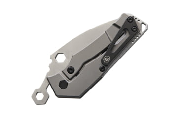 Image of Bladerunners Systems Fragment Framelock Folding Knife, 2.25in Stonewash Cpm S35Vn SS Wharncliffe Blade, Gray Titanium Handle, Pocket Clip, Hexagonal Front Flipper Tab, Black Synthetic Zippered Storage Case, FRAGMENTSTANDARD