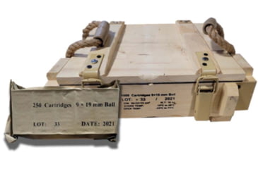 Image of BMZ 9x19mm 115gr Full Metal Jacket Brass Cased Centerfire Pistol Ammo Crate, 1000 Rounds, BMZ9MM1000