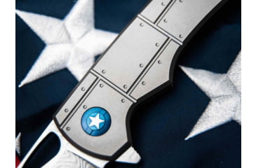 Image of Boker 01Bo910Dam P-51 Damast 3.35 Drop Point Plain Silver Acid Etch Damascus Blade Titanium Handle