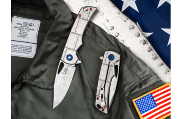 Image of Boker 01Bo910Dam P-51 Damast 3.35 Drop Point Plain Silver Acid Etch Damascus Blade Titanium Handle