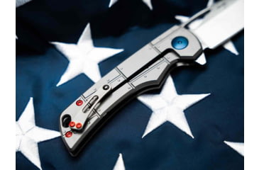 Image of Boker 01Bo910Dam P-51 Damast 3.35 Drop Point Plain Silver Acid Etch Damascus Blade Titanium Handle