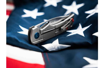 Image of Boker 01Bo910Dam P-51 Damast 3.35 Drop Point Plain Silver Acid Etch Damascus Blade Titanium Handle