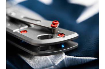 Image of Boker 01Bo910Dam P-51 Damast 3.35 Drop Point Plain Silver Acid Etch Damascus Blade Titanium Handle