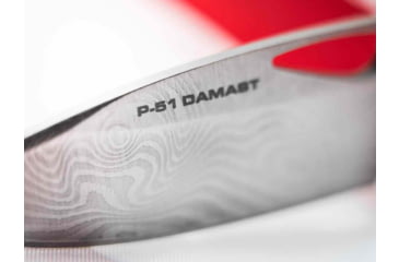 Image of Boker 01Bo910Dam P-51 Damast 3.35 Drop Point Plain Silver Acid Etch Damascus Blade Titanium Handle