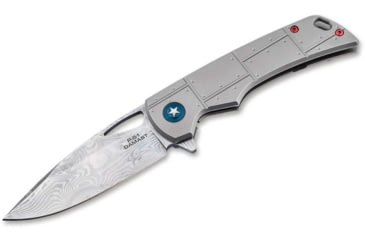 Image of Boker 01Bo910Dam P-51 Damast 3.35 Drop Point Plain Silver Acid Etch Damascus Blade Titanium Handle