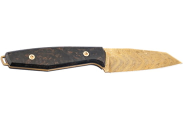 Image of Boker AK1 Damast Gold Fixed Blade Knife by Alex Kremer, 3in, Gold Plated Damascus Blade, Curly Birch Wood Handle, 122511DAM