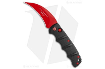 Image of Boker Black Widow Hawkbill Kalashnikov Automatic Folding Knife, 3.25in, AUS-8 Stainless Steel, Hawkbill Blade, Aluminum Black Handle, Red/Black, 7.625in, BHQ-103274