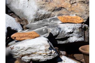 Image of Boker Magnum Caveman Damascus Folding Knife, 4.38in Closed, 3.25in, Damascus Steel Blade, Brown Wood Handle, 01RY818DAM