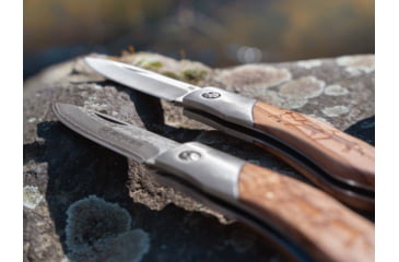 Image of Boker Magnum Caveman Damascus Folding Knife, 4.38in Closed, 3.25in, Damascus Steel Blade, Brown Wood Handle, 01RY818DAM