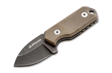 Image of Boker Magnum Lil Friend Micro Fixed Blade Knife, 3.38in Overall, 1.38in, 440A, Black Stonewash Drop Point Blade, Tan G10 Handle, Kydex Sheath, 02SC743