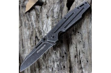 Image of Boker Magnum Real Steel Spring Assisted Opening Folding Knife,3.5in Stainless Steel Blade,Matte Black Stonewash Handle 01RY214