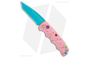 Image of Boker Mini Dessert Warrior Kalashnikov Automatic Folding Knife, 2.50in, D2, Tanto Blade, Aluminum Pink Handle, Blue/Pink, 5.75in, BHQ-184957