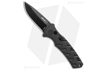 Image of Boker Mini Strike Automatic Folding Knife, 2.625in, D2, Drop Point Blade, Aluminum Black Handle, Black/Black, 6.375in, BHQ-99629