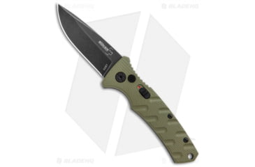 Image of Boker Mini Strike Automatic Folding Knife, 2.625in, D2, Drop Point Blade, Aluminum OD Green Handle, Black/OD Green, 6.375in, BHQ-99630