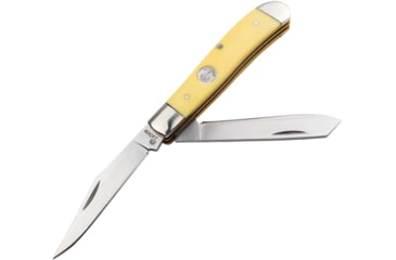 Image of Boker Mini Trapper Yellow Delrin Folding Knife, 3.5in Closed, Satin D2 Tool Steel Clip/Spey Blades, Yellow Synthetic Handle, 110850