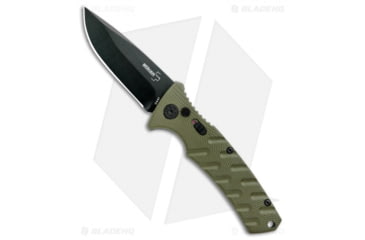 Image of Boker Plus Strike Automatic Folding Knife, 3.25in, D2, Drop Point Blade, Aluminum OD Green Handle, Black/OD Green, 7.875in, BHQ-97033